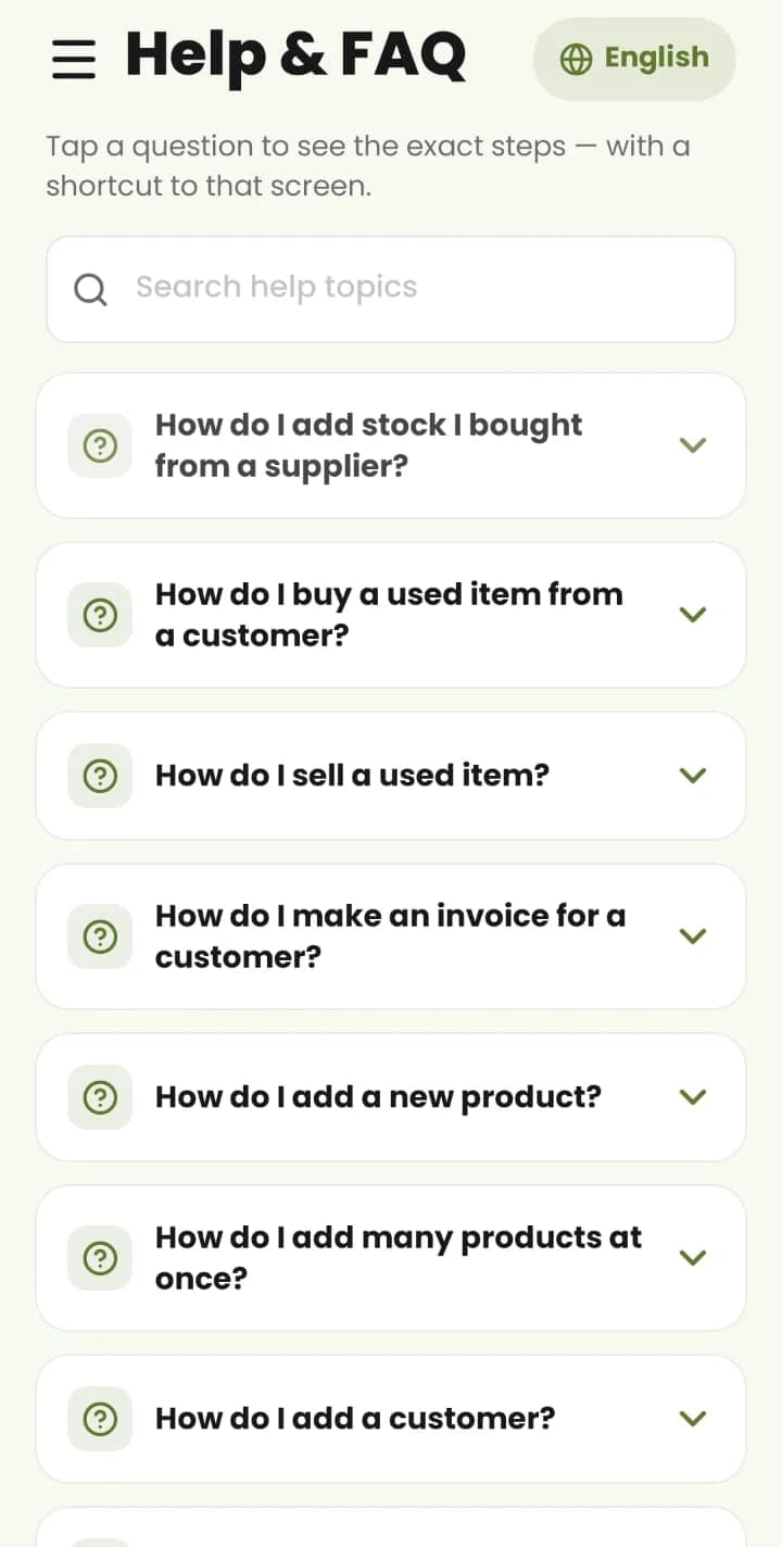MyDukan Help & FAQ: tap a question to see the exact steps, in your language