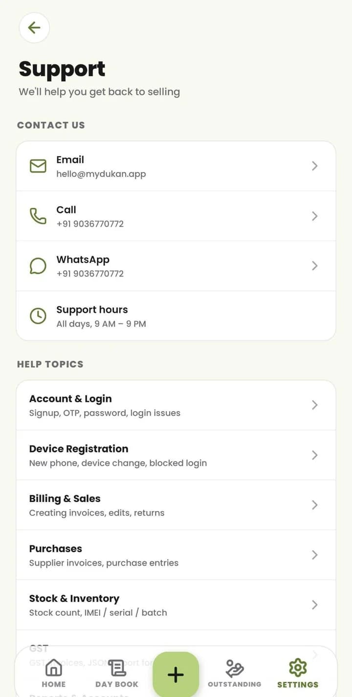 MyDukan Support: email, call, WhatsApp, support hours and help topics